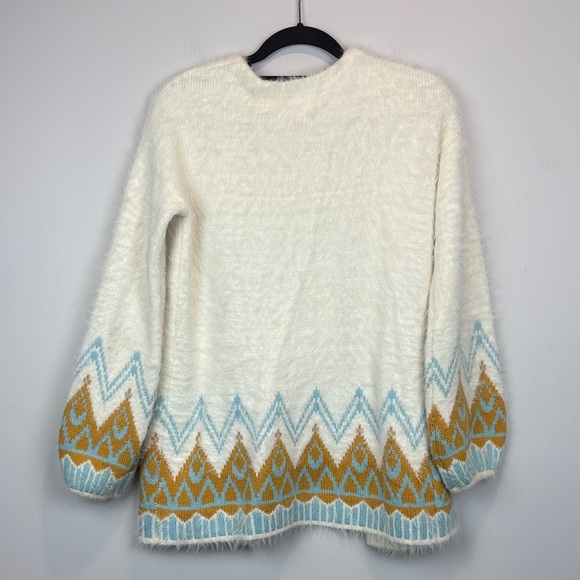 Shrinking Violet Ivory Cardigan with Sky and Mustard Patterns - Picture 3 of 11